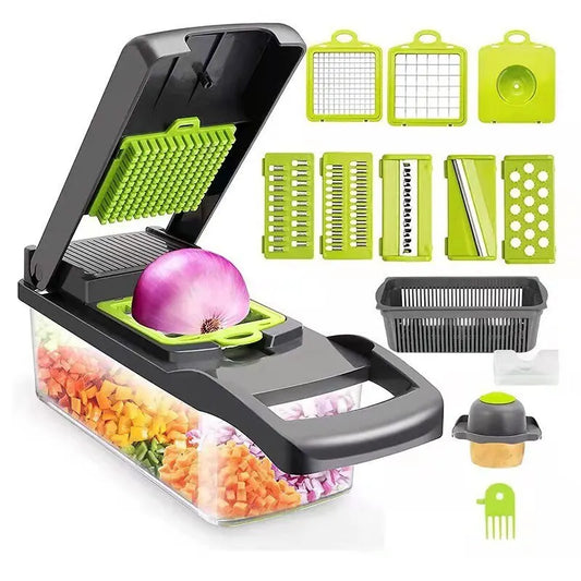 1Pc Green Black 12 in 1 Multifunctional Vegetable Slicer Cutter - Temo