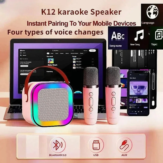 K12 Bluetooth Karaoke Machine – Portable PA Speaker with Wireless Microphones - Temo