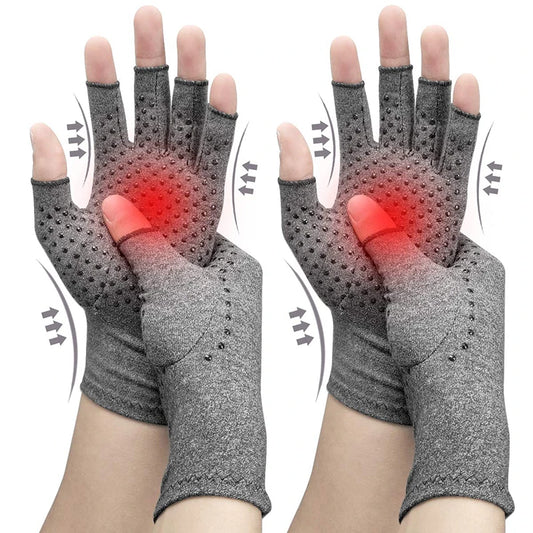 Half Finger Compression Gloves Grey Relieve Arthritis Pain - Temo