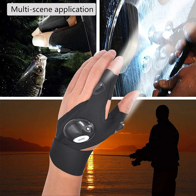 Half-Finger Fishing Gloves with LED Flashlight – Waterproof Outdoor Tool - Temo