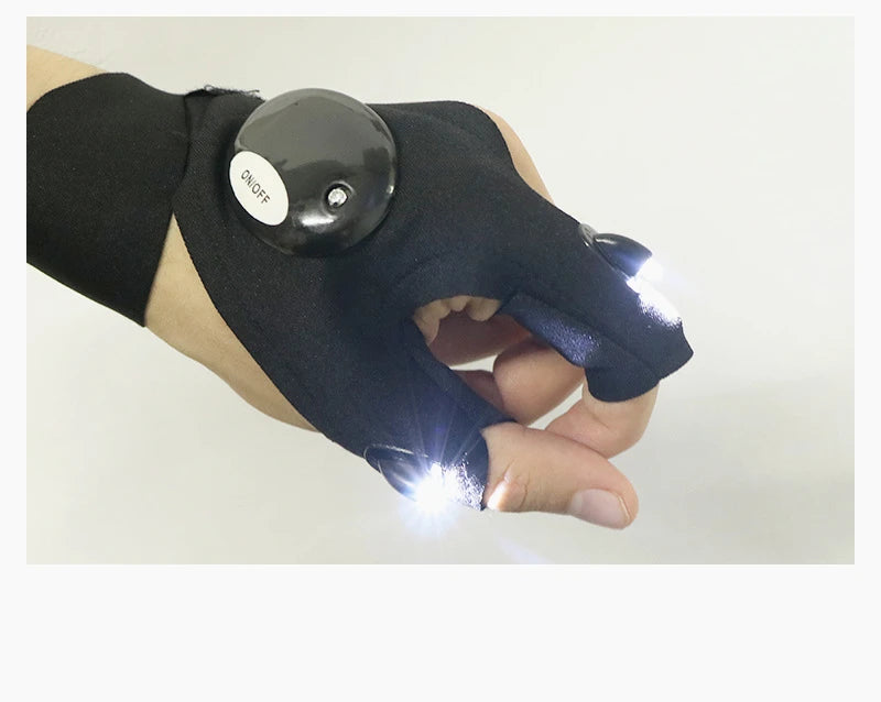 Half-Finger Fishing Gloves with LED Flashlight – Waterproof Outdoor Tool - Temo