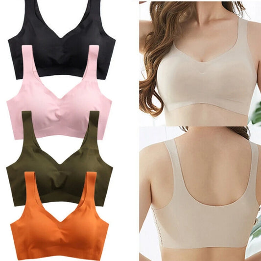 2024 Women Seamless Ice Silk Bra Removable Chest Pad Lifting Bralette Underwear No Steel Ring Breathable Push Up Yoga Vest Bras - Temo